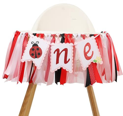 Ladybug One Hochstuhl-Banner – Unser kleiner Ladybug erster Geburtstag Banner Marienkäfer Thema 1. Geburtstag Banner, Marienkäfer Party Dekorationen, Marienkäfer Foto Requisite Cake Smash