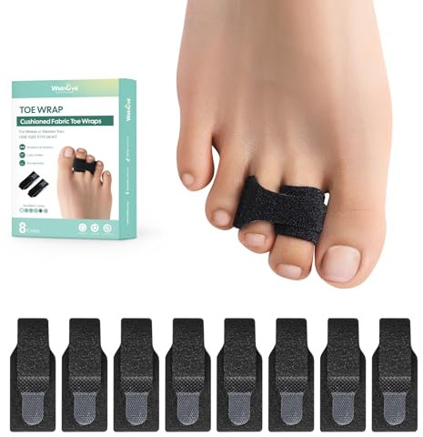 Welnove 8 Pack of Hammer Toe Straightener, Hammer Toe Splints, Toe Corrector for Women and Men, Broken Toe Wrap for Crooked, Curled, Bent - Large (Black)