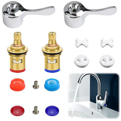 2 Set Ceramic Tap Cartridge Valve Disc Replacement Tap Valves Mixer Tap Cartridge Replacement 1/4 Turn Tap Cartridge Replacement Kitchen Tap Handles Replacement for Sink Taps Bathroom Faucet