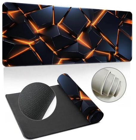 Hixingo XXL/XL/L 3D Riss Gaming Mauspad Mit Anti-Rutsch Gummiboden, Vernähte Kanten, Für Büro, Zuhaus (1000x500x3mm, Orange 2)