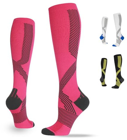 ONDACORE Kompressionsstrümpfe Sport, Laufstrümpfe Damen & Herren, Kompressionssocken mit Anti-Blasen Schutz,Stützstrümpfe für Muskelerholung & Workouts(Rosa,S-M)