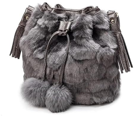 LYHYDMA plüsch handtasche Herbst Winter Frauen Schulter Tasche Leopard Plüsch Fell Haarigen Damen Umhängetasche Weiblichen Quaste Ball Totes(Gray)