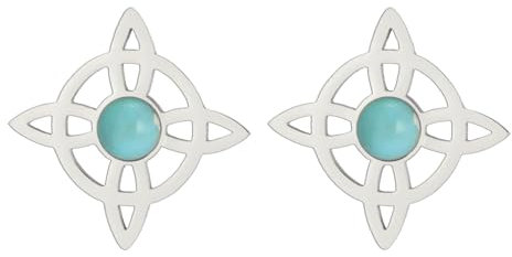 LIKGREAT Hexe Knoten Ohrringe für Frauen Vesica Piscis Magie Drop Dangle Ohrringe Edelstahl Keltische Glück Grüner Stein Schmuck (Ohrstecker Silber Ton)