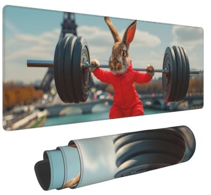 Grand Tapis de Souris de Jeu 1200x600x3mm XXL Multifonction Mouse Pad, avec Bords Cousus, Base en Caoutchouc Naturel antidérapant Durable Tapis de Clavier Le Lapin Tapis de Bureau pour Gamer E-647