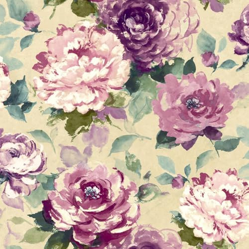 Villa Rosa Floral Chintz Purple Wallpaper - Botanical Naturistic Flowers - Classic Stylish Feature Wall Acrylic Coated