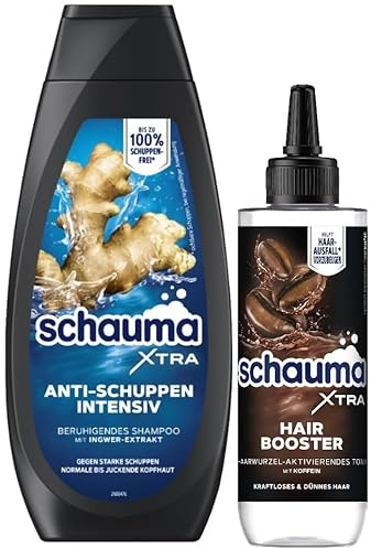 Schauma XTRA Anti-Schuppen Shampoo Intensiv (400 ml) bekämpft starke Schuppen, hilft bei juckender Kopfhaut & XTRA Hair Booster Tonic (200 ml) hilft Haarausfall vorzubeugen mit Koffein
