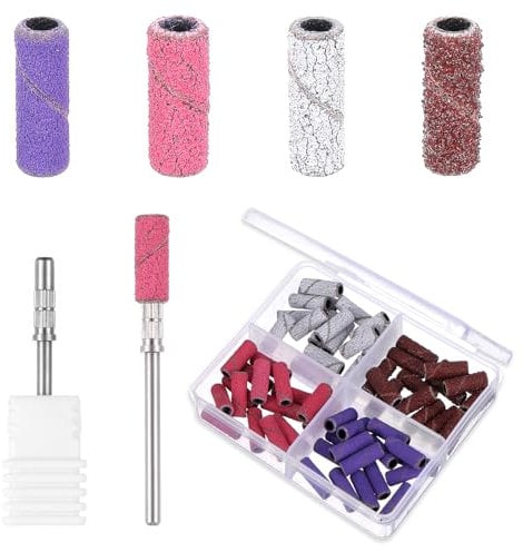 Oruola 60pcs Nail Drill Bits and Sanding Bands Set,Sanding Bands for Nail Drill,80# 120# 180# 240# Coarse Fine Grit with 3.1 mm Mandrel Nails Drills Bits for Acrylic Nails Gel Manicures and Pedicure