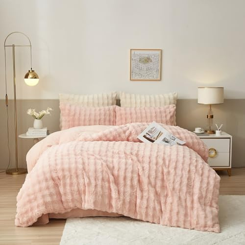 Luowei Winter Plüsch Bettwäsche 155x220 Warm Rosa Kuschelige Flauschig Fleece Bettwäsche Luxus Wende Mädchen Bettbezug mit Reißverschluss und 2 Kissenbezug 80x80cm