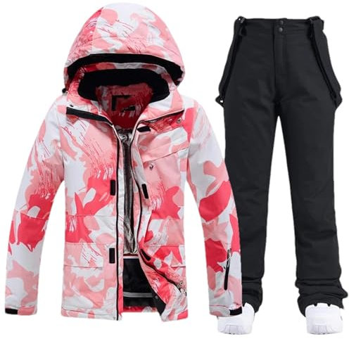 BoShiNuo Wasserdichte Schneeanzug-Sets für Damen Snowboard-Kleidung Ski-Kostüme Winterkleidung Jacke Trägerhose H907 Jacket Pant_q L