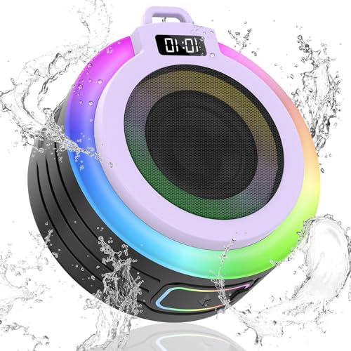 OYIB Cassa Bluetooth, IPX7 Impermeabile Speaker Doccia con Luce LED/Ventosa, Altoparlante Bluetooth 5.3 con HD MIC, 360° Suono Stereo, 7-8 Ore Cassa Bluetoth Portatile per Feste/All'aperto, Viola