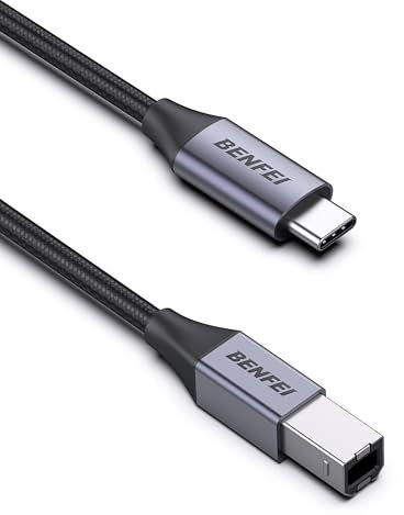 BENFEI Cable USB C a USB Tipo B para Impresora 2M, Nailon trenzado Estuche de aleación de aluminio Compatible con MacBook Pro, DELL, ASUS, HP, para Impresora HP, Epson, Brother, Lexmark,Canon,DAC