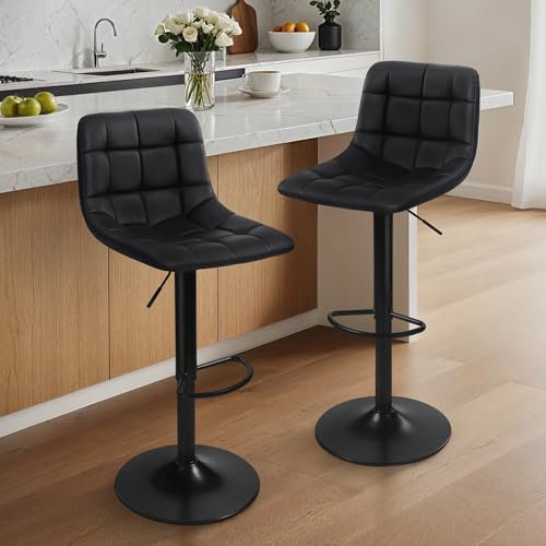sarben Barhocker 2er Set Höhenverstellbar Barstuhl 360°Drehbar mit Rückenlehne und Fußstütze Küchenstühle PU-Kunstleder für Esszimmer Theke Kücheninsel, Schwarz