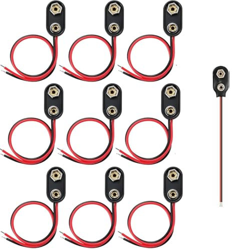 TECHZOCO Conector de batería de 9 V, Cable Adaptador de bateria Arduino 9V, Cable de 200 mm, Conector Tipo I, portapilas 9 voltios, Apto para 1 Pila 6F22, 6HR61, 6LR61, Pack de 10 Unidades