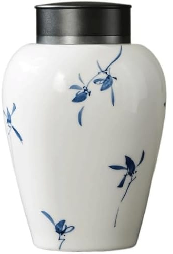 OZLMBERN Hand Drawn Butterfly Orchid Tea Jar Sealed Jar Ceramic Tea Storage Jar Household Moisture-proof Tea Storage Jar