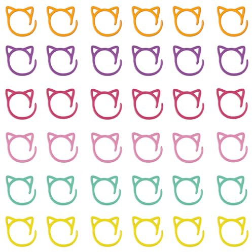 Maxqzin 36 Stück Maschenmarkierer zum Häkeln, Maschenmarkierer, abnehmbares Metall, Katzenform, Häkelmaschenmarkierer für Heimwerker, Häkeln, Weben, Stricken, Nähwerkzeuge (6 Farben)