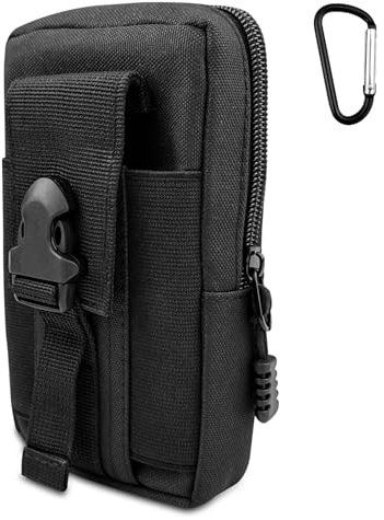 Fervalyna Gürteltasche Herren, Molle Tasche Beutel Pouch, Taktische Hüfttasche, Tactical Hüfttaschen, Handytasche Gürtel, für Camping Wandern Radfahren Klettern und Reisen Mit Karabiner, Schwarz