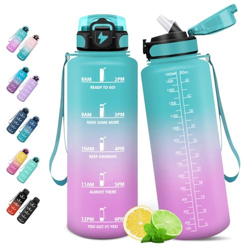 HoneyHolly Borraccia Acqua 1.5L, Cantimplora Motivazionale con Cannuccia, Borraccia Palestra, A Prova di Perdita, Bottiglia Acqua per Scuola, Palestra, Campeggio, Ciclismo, Yoga