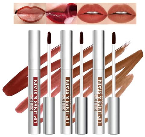 3 Colors Peel off Lip Liner Tattoo, Lip Liner Stain Peel Off with Matte Finish, Long Lasting Lip Stain Peel Off Non-Stick Cup Lipstick, Peel Off Lip Stain Plump Lip Makeup for Women