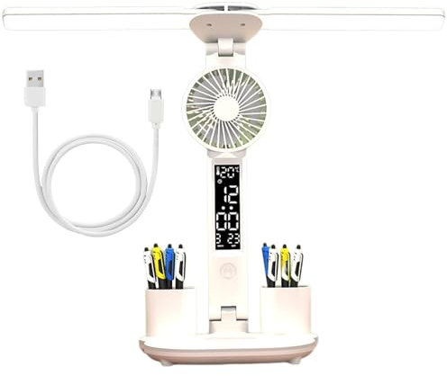 lyanny Table Lamp with Fan | Plug in Lighting Pen Holder | 3 Brightness Settings Study Room Book Reading Light for Bedroom, Outdoor