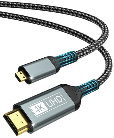 BRV Explorer Micro HDMI auf HDMI Kabel 2M, 4K@60Hz Micro HDMI 2.0 Kabel, 3D HDR Dolby HDMI auf Micro HDM-I Kompatibel mit Raspberry Pi 5/4, GoPro Hero 9/8/7/6, Kamera, TV, Monitor, Laptops, usw