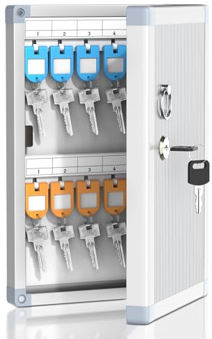 Lockbako 24-Schlüssel-Wandbox, Schlüsselbox mit Schlüssel, Schlüsselaufbewahrungsbox mit Schlüsselhaken, Anhängern und Etiketten für Zuhause und Büro,21.5 * 6.5 * 33cm