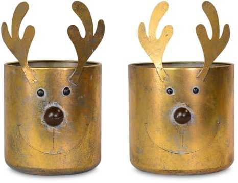 Riffelmacher 10368 - Set di 2 vasi per piante con renna e corna, decorazione natalizia, 20 x 31 e 15 x 26 cm