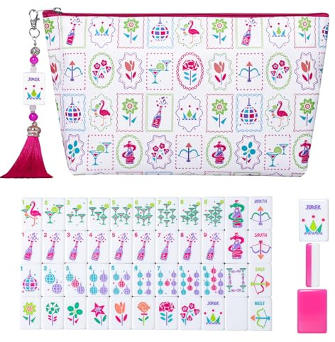 My Mahjong Trove 160 Acrylic American Mahjong Game Set with Carrying Bag and Accessories, 1.41’’ Mahjong Tile Set
