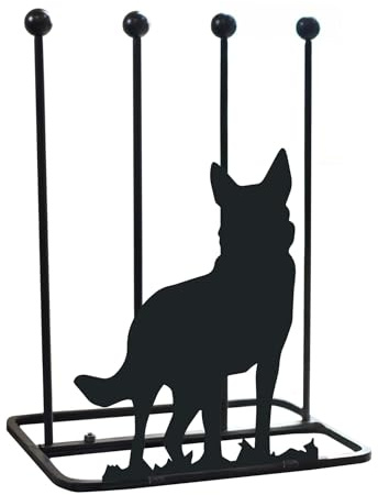 Steel 'German Shepherd' Black Double Welly Boot Rack Handmade Metal Boot Holder Stand Sturdy Outdoor Footwear Storage for Garden Porch or Entryway Decor