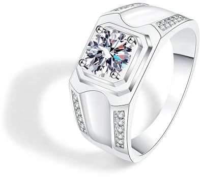 Wycian Engagement Ring Men Moissanite Ring Silber 9K Weißgold Breites Band mit Vier Krallen Größe 68 (21.6) Modern für Lesben Muttertag Personalisiert