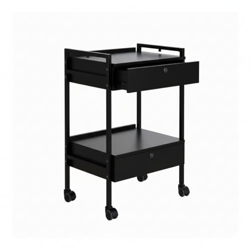 BEAUTEK Beistellwagen 22 D SF – 2 abschließbare Schubladen, mobiler Studio-Wagen mit robustem Metallrahmen & stilvollem Design, ideal für Salons – Schwarz