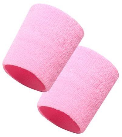 GreatRise 2 Stück Elastische Schweißbänder Handgelenk Fitness Absorbierende Schweissband für Damen Herren Kinder, Atmungsaktiv Sport Armband für Laufen Tennis Fußball Basketball Rosa 8×12cm