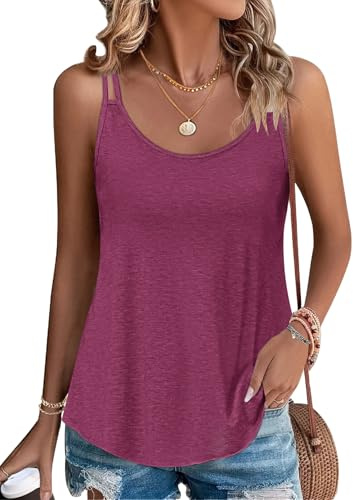 PLOKNRD Women's Summer Vest Tops - Spaghetti Strap Camisole | Sleeveless flowy tops, lightweight loose fit with crew neck, a versatile basic for beach, party & daily wear