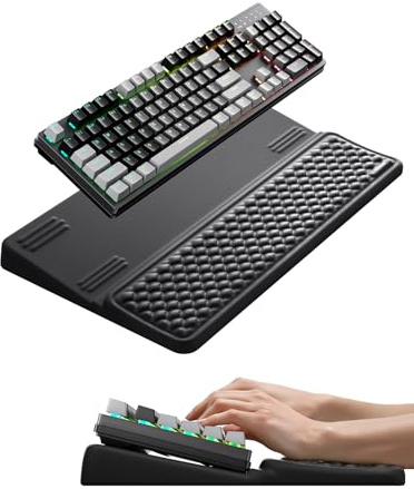 VAYDEER Tastaturständer mit Handgelenkauflage, Schwarz | 480 x 280 mm mit weicher Memory-Schaum-Auflage und rutschfester Unterseite für langes Tippen im Homeoffice.