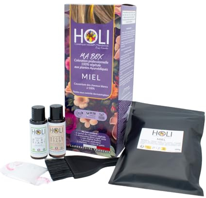 Holi Cosmétiques Box Coloration Cheveux Miel pour un Blond Clair aux Reflets Dorés Cuivrés | Henne Cheveux | 100% Végétale et Naturelle | Vegan | Couleur Blond Clair Chaud Lumineux