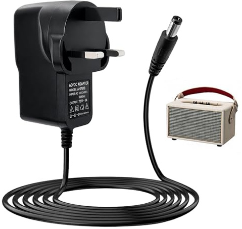 7.5V Radio Mains Adaptor for Roberts Elise DAB/FM/RDS, 7.5V 1A Power Supply for Roberts Elise, Ecologic 1, Play20, Gemini45/59 Revival iStream2 Digital Radio Replacement Charger with UK Plug