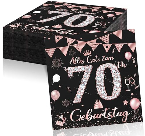 70 Geburtstagsdeko Servietten,Roségold Papier Party Servietten Tischdeko Für 70. Geburtstag Frau,40 Stück Happy Birthday Servietten Decorations 33x33cm