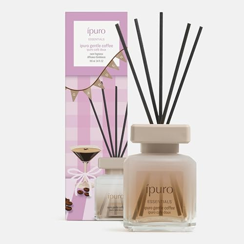 ipuro - Essentials gentle coffee Raumduft 100ml - Cremiger Kaffeeduft mit Mandel, Milch & Vanille - Lufterfrischer, Duftdiffuser mit Rattanstäbchen - Süßer Raumduft für Wohnzimmer, Küche, Schlafzimmer