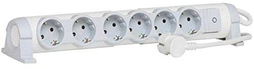 LEGRAND, drehbare Steckdosenleiste mit Kontroll-Schalter EIN/AUS und LED-Beleuchtung, 6 Steckdosen (6-fach); zur Befestigung an Wand und Tisch, 694636