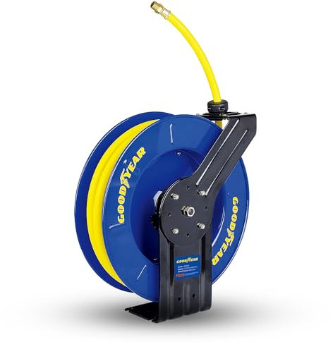 Goodyear Acier rétractable compresseur d'air/Eau dévidoir avec 1/2 po. x 65 ft. Tuyau en Caoutchouc, Max. 300psi
