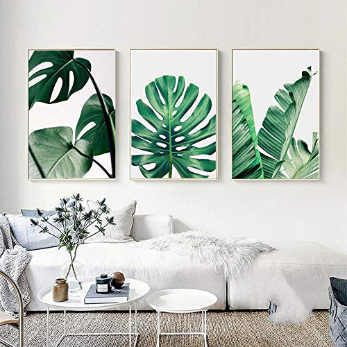 Set de 3 Impressions Sur Toile Vert Tropical Plante Feuilles 21x30 Poster Décoration Murale Nature Tableau Modern Affiches Deco Salon PTLS005-S