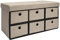 DuneDesign Faltbare Sitzbank 76x38x38cm inkl. 6 Schubladen Sitztruhe 80L Polsterbank Ottomane Leinen Beige-Grau