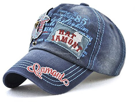 CHENNUO Distressed Patch Basecap Unisex Vintage Snapback Einstellbar Outdoor SportKappe (Blau)