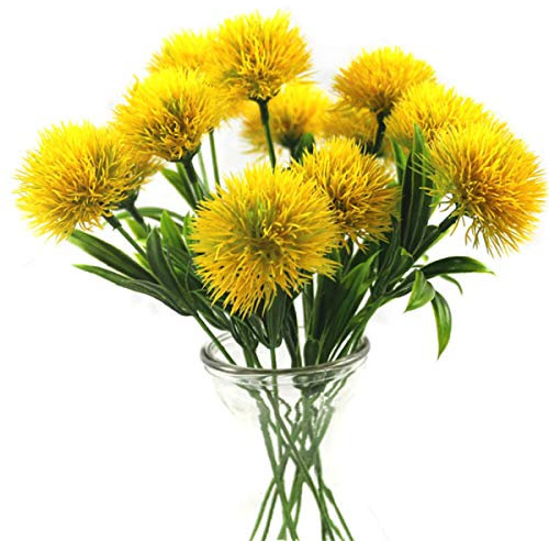 Yalulu 10 Stück Löwenzahn-Blumen, Kunstblumen, Blumenstrauß aus Kunststoff für Heimdekoration/Hochzeitsdekoration (gelb)