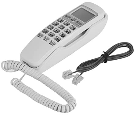 Telefono fisso, Telefono a Parete Telefono Fisso Casa Hotel con Display Chiamate in Arrivo, Funzione di Ricomposizione con Un Pulsante, Bianco