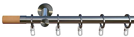 tilldekor Gardinenstange nach Maß, Vorhangstange auf Maß 1/2-Lauf | Calla, 1-lauf, edelstahl-optik 160 cm, - Ø 16mm - inkl. Trägern und Endstücken – für alle Wohn- & Schlafräume