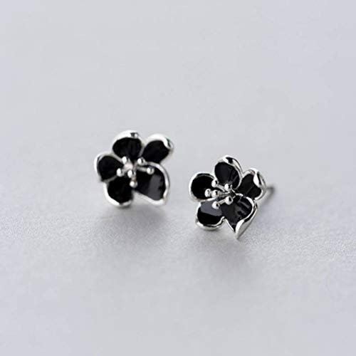 S925 - Orecchini a forma di fiore, in argento 925, con letterario nero