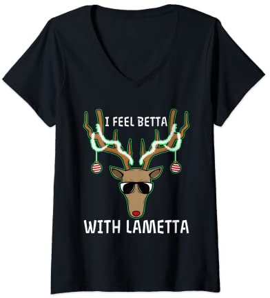Damen I feel Betta with Lametta T-Shirt mit V-Ausschnitt
