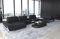 Ledersofa Ferrara als U-Form Wohnlandschaft mit USB Beleuchtung Sofa mit Kopfstützen Designersofa Couch (Ottomane Links, Black)