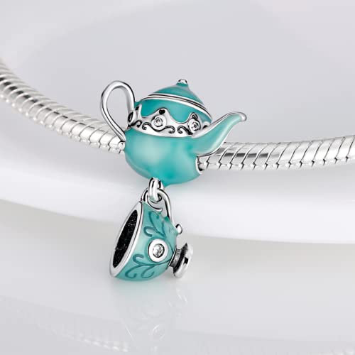 MAITONGG Teacup Charms Women Fit Original Pandora Bracelet Necklace Teacup Teapot Beaded Sterling Silver Pendant Beads Women Jewelry