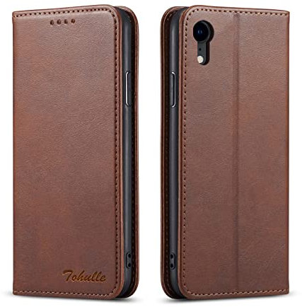 TOHULLE for iPhone XR Case, Premium PU Leather Wallet Case with Card Holder Kickstand Built-in Magnetic Closure Flip Folio Phone Cover for iPhone XR - Coffee Brown